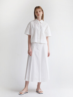 Minimal Long Pleated Skirt White