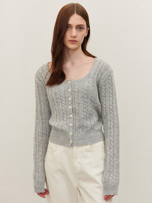 SQUARE NECK CABLE KNIT GRAY