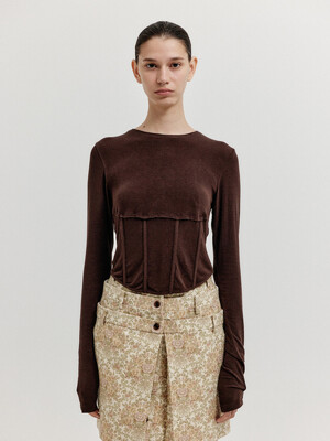 XIONY Long Sleeve Bustier T-shirt - Brown