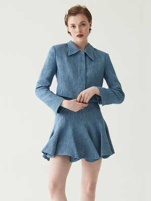Tweed Flair Skirt - Blue