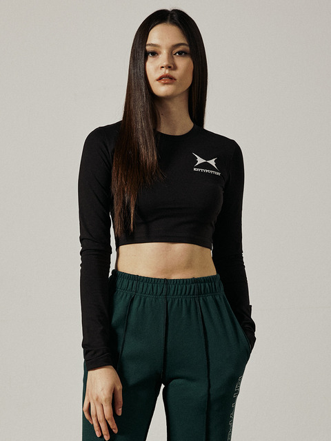 티셔츠 - 키티포터리 (KITTY POTTERY) - SYMBOL LOGO CROP [BLACK]