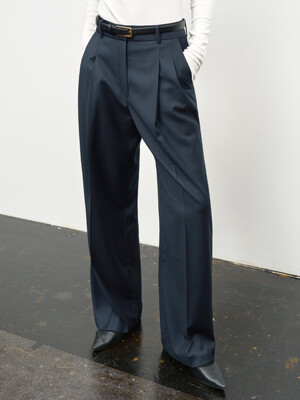 WOOL BLEND LONG WIDE SLACKS_NAVY