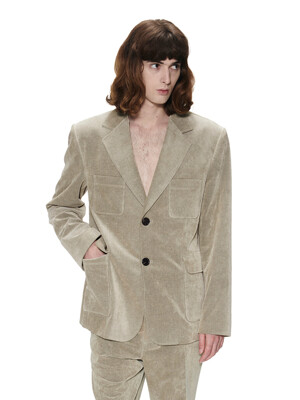 2BUTTON VELVET CORDUROY JACKET - KHAKI