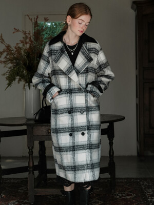Cest_Plaid double-breasted loose coat
