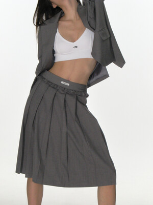 FRILL PLEATS MIDI SKIRT_GREY