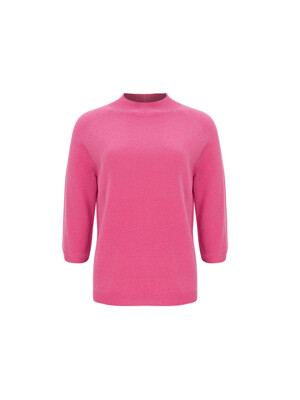 24SS 100% Wool Half Neck Short Sleeve Sweater - Pink