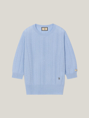 Cashmere 100% Adela Knit Top (Sky Blue)