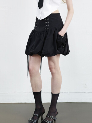 Lace Up Nylon Balloon Skirt (BLACK)