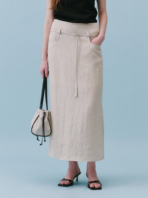 Belted Linen Long SK_(Oatmeal)