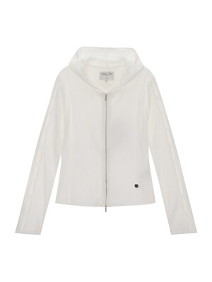 SLEEVE HOLE POINT HOODY KNIT ZIP UP IN WHITE