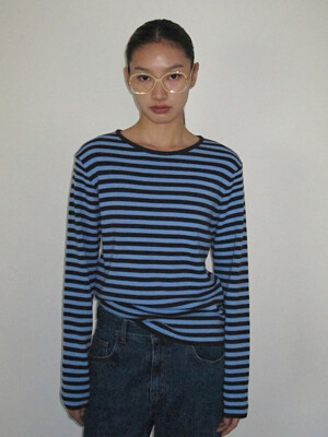 Combi Striped Knit T-Shirts (SKY & BROWN)