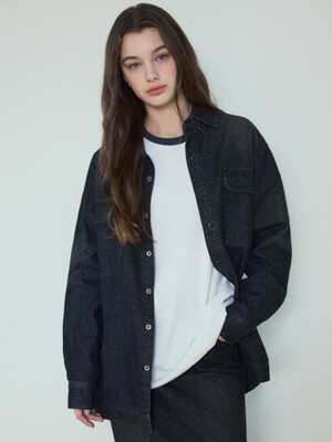 W/Washed Flap Denim Shirt_Black(WC25-SH02)