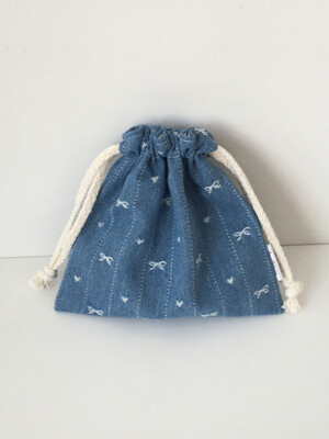 Heart Ribbon Denim String Pouch