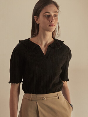 [리퍼브] Winding collar halfsleeve top - Black