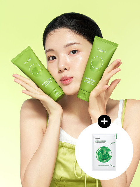 비플레인 [2천만돌파] 녹두 약산성 클렌징폼 160ml x 2개 (+마데카소사이드 진정마스크 1매 증정)