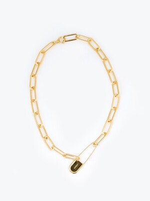 SAFETY-PIN VOLUMED CHAIN NECKLACE [ Gold ]