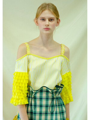 Yellow pleated sleeve top