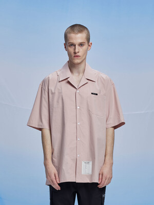 Open Collar Classic Label Shirt - Pink