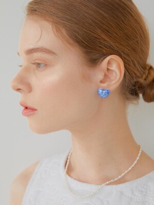 Luster Heart ceramic earring(Blue)