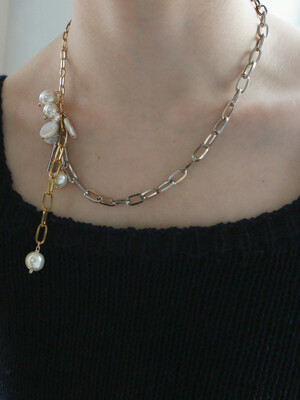 side drop pearl chain necklace-mix