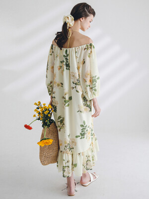로즈 프린트 오프숄더 드레스(YELLOW IRIS)