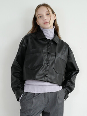 leather crop jacket (black)