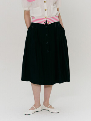 GATHER TUCK STITCHED A LINE SKIRT BLACK (AESK2E008BK)