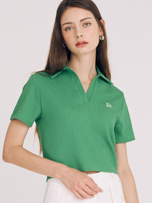 VNECK OPEN COLLAR TOP(GREEN)