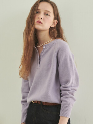 Henry Neck Cashmere Wool Knit Soft Purple