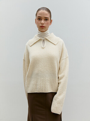TWF WOOL BOUCLE COLLAR KNIT TOP_3COLORS
