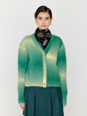 VASSIA Gradation Striped Knit Cardigan - Green
