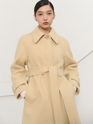 BELTED RAGLAN-SLEEVE SINGLE-BREASTED WOOL COAT - YELLOW
