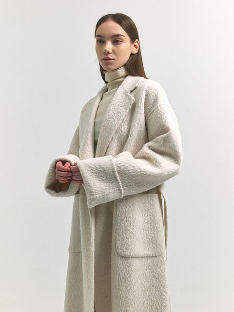 아우터 - 아웃셀 (OUTSHELL) - Suri alpaca hand-made robe coat - Ivory