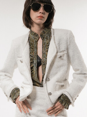 Chain Embellished-Tweed Jacket[White(WOMAN)]_UTO-FB53