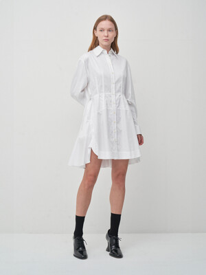 JENNY WHITE COTTON-POPLIN BACK FLARE SHIRT DRESS