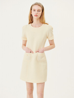 TWEED HALF-SLEEVED MINI DRESS_CREAM