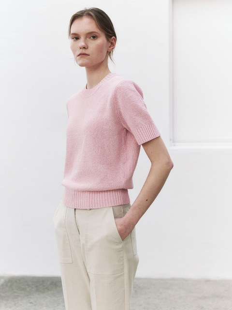 니트 - 노니에르 (NONNIERE) - Tape yarn knit top (pink)