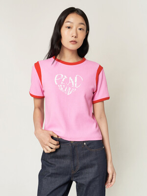 그래픽 컬러 포인트 티셔츠 핑크