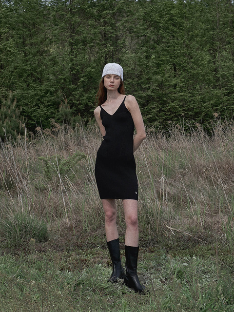원피스 - 프롬웨얼 (fromwhere) - Ribbed Mini Dress Black
