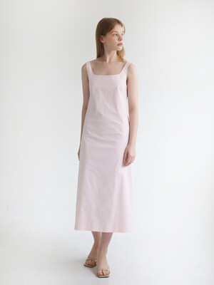 Minimal Square Neck Long Dress Light Pink