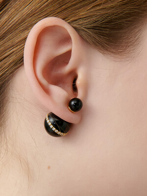 Black Chic Frontback Silver Earring Ie368