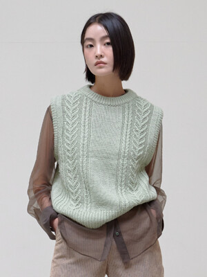 Heart Cable Knit Vest_Green