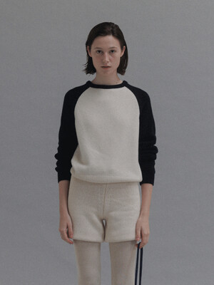 Poi raglan wool sweater (White/navy)