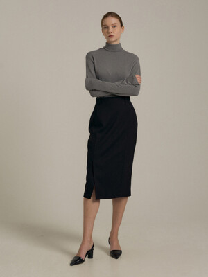 SLIT PENCIL SKIRT (BLACK)