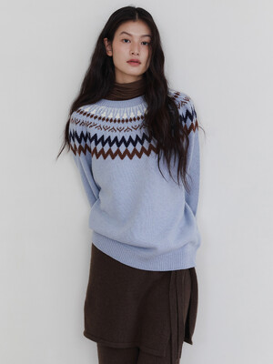 CREW NECK NORDIC KNIT_SKY BLUE