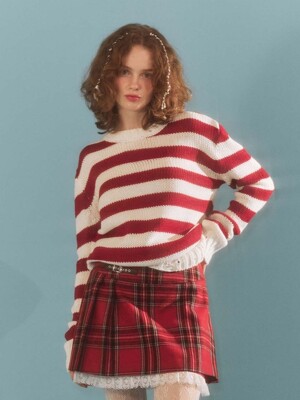 Stripe Damaged Knit_Red