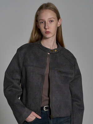 Suede Zip-up Jacket_Charcoal