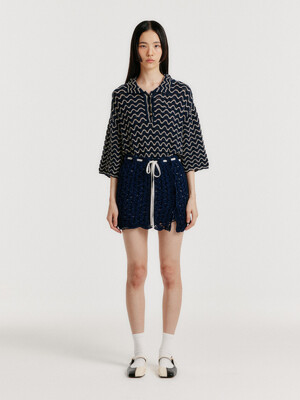 YEL Cable Knit Mini Skirt - Navy