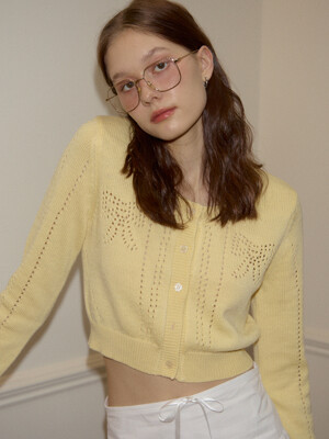 Ribbon Punching Cardigan_ Lemon