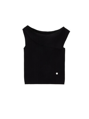 ONE SHOULDER SLEEVELESS KNIT TOP IN BLACK
